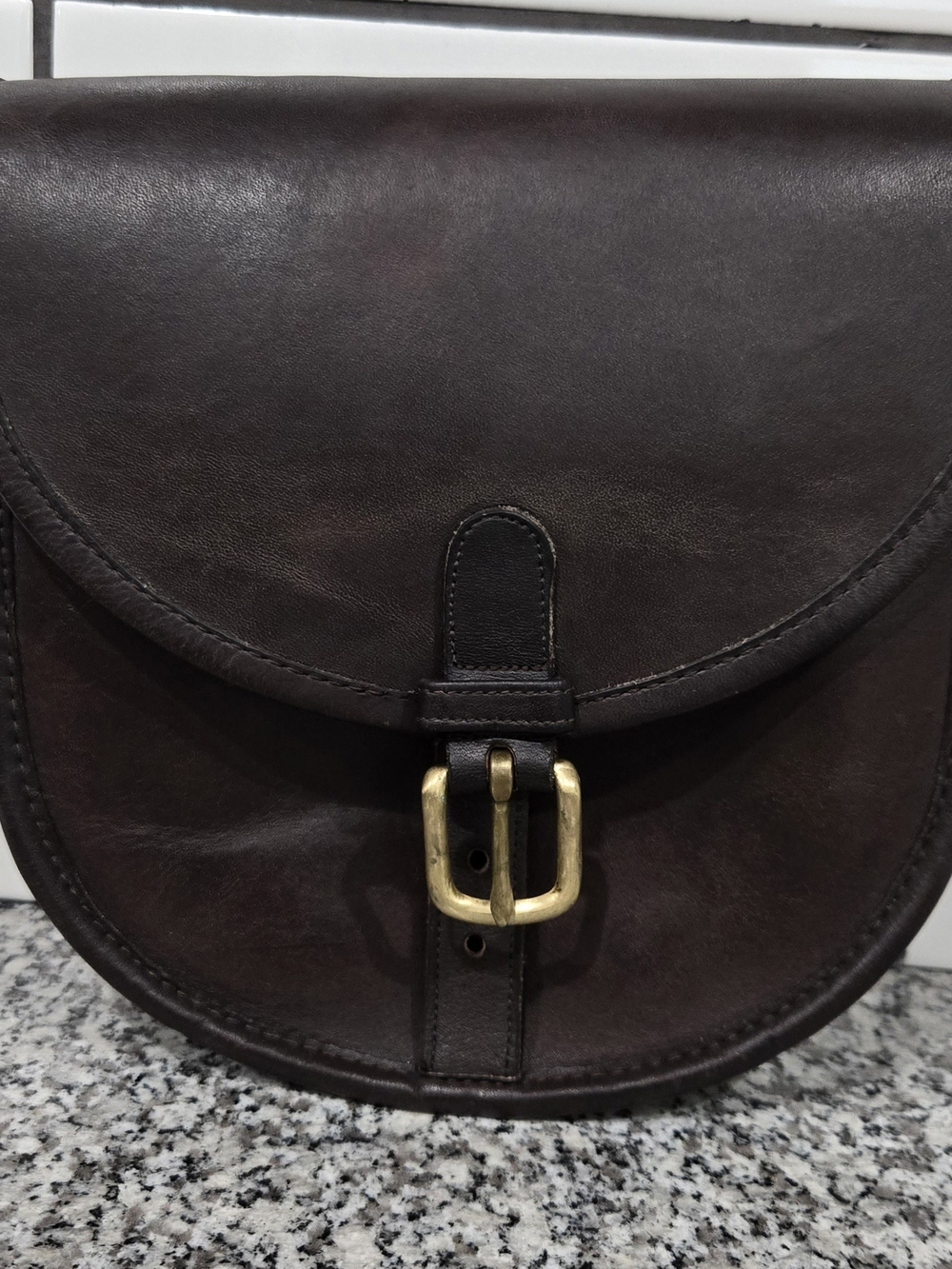 Coach Vintage Dark Brown Leather Saddle Bag with Brass Buckle (9745)